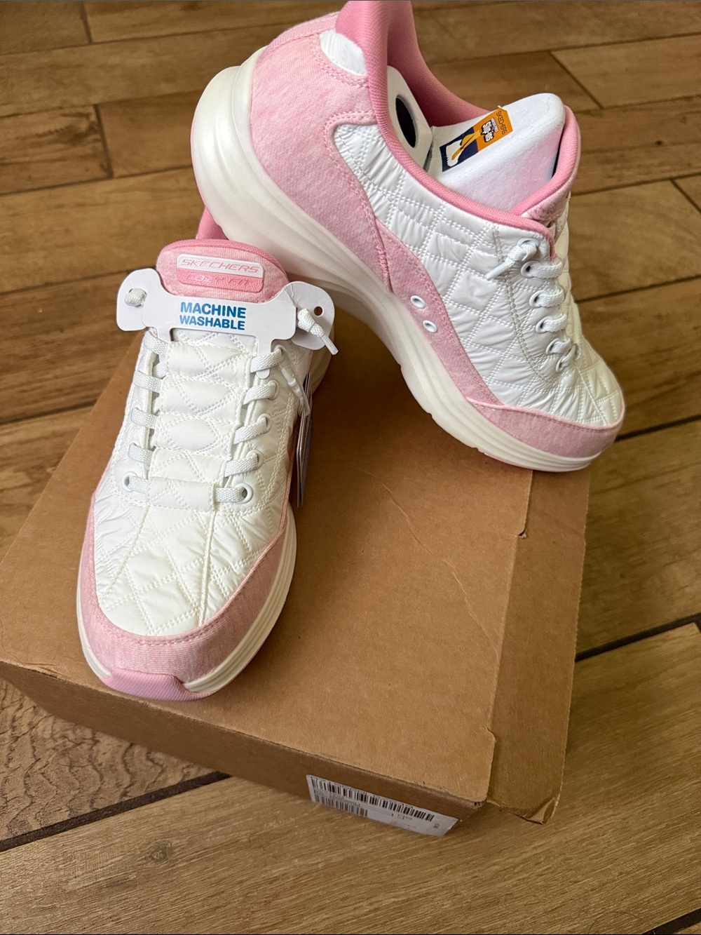 Skechers Slip Ins Quilted White and Pink Low-Top Sneakers - Picture 2 of 4